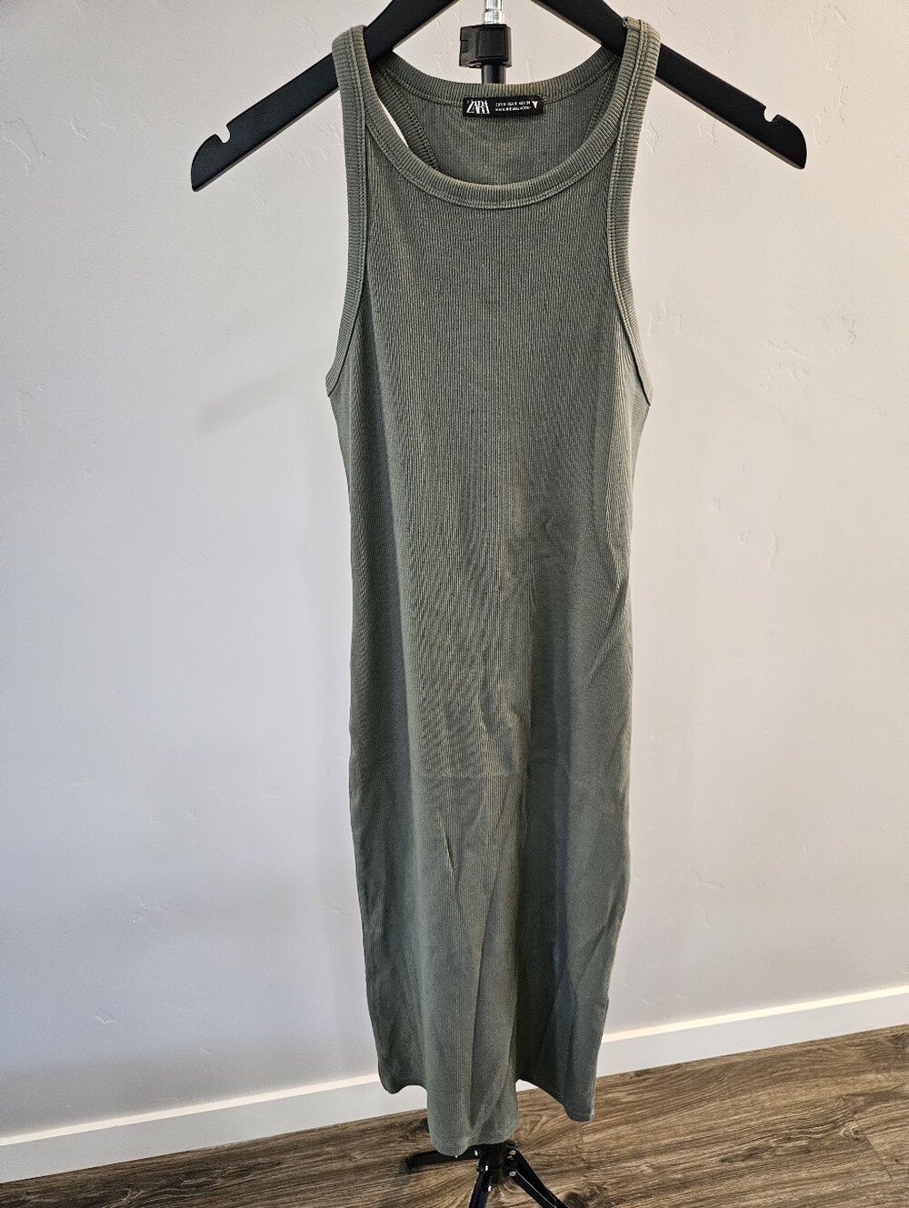 NEW Zara olive green ribbed tank maxi dress